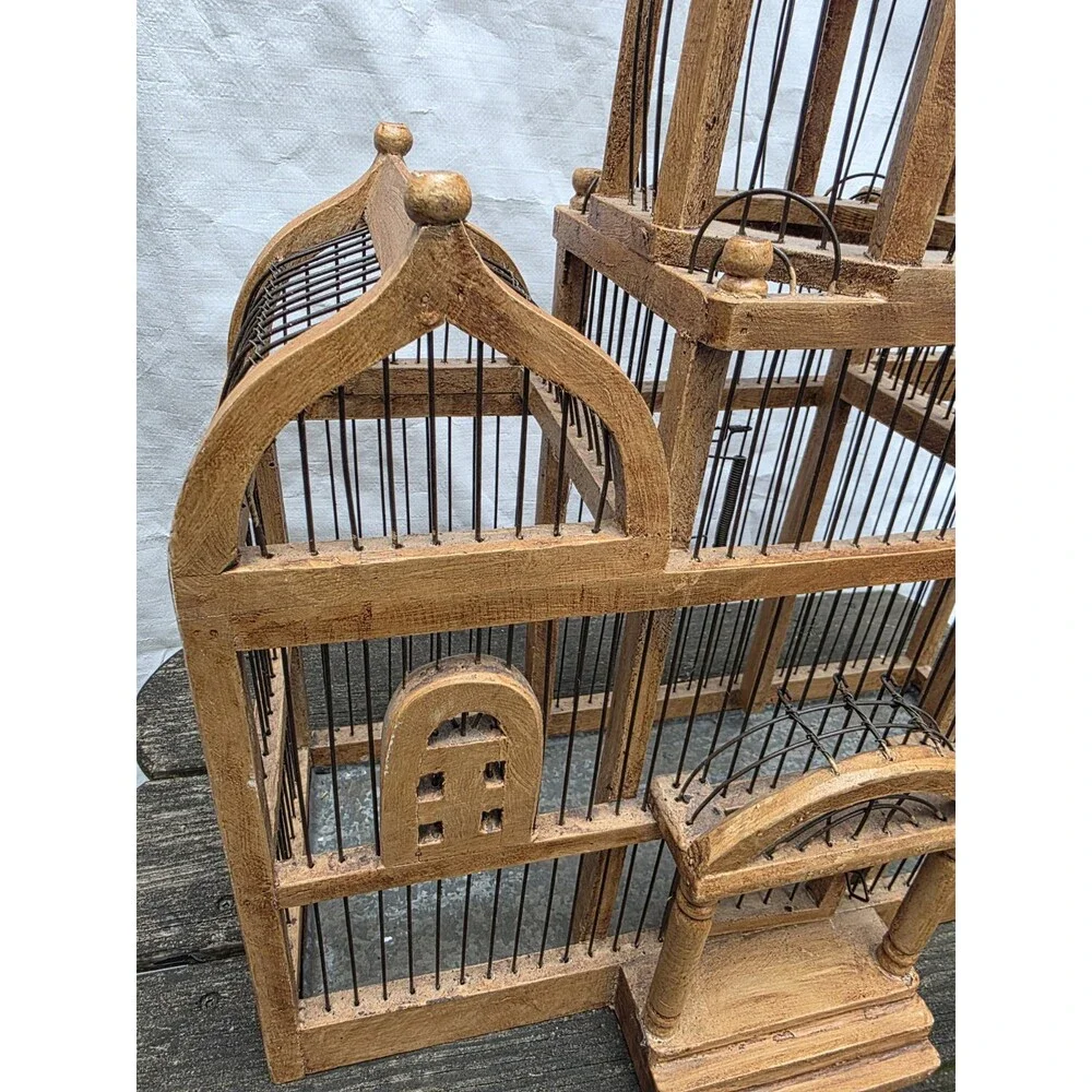 Vintage Victorian Architectural Wood & Wire Birdcage Dome Cathedral Palace